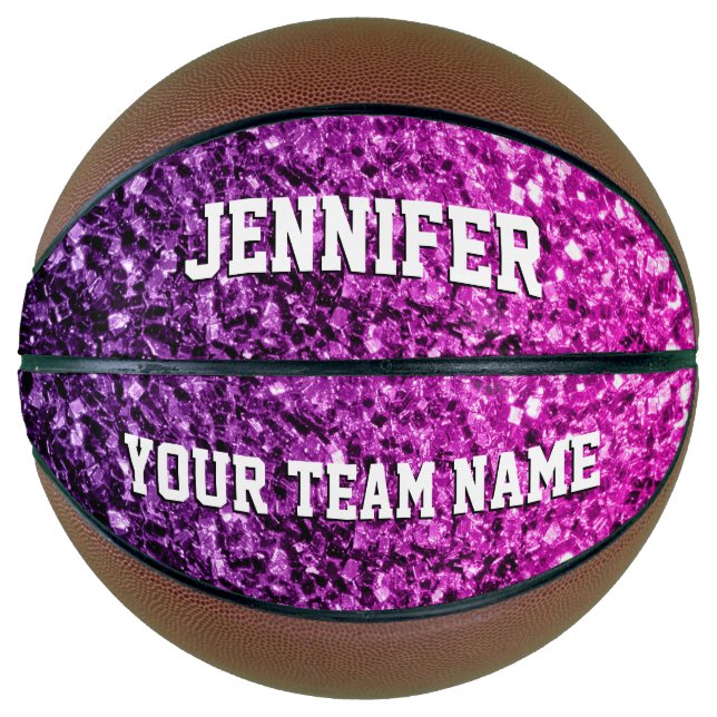 Purple pink ombre glitter sparkles Your name Team Basketball (Front)