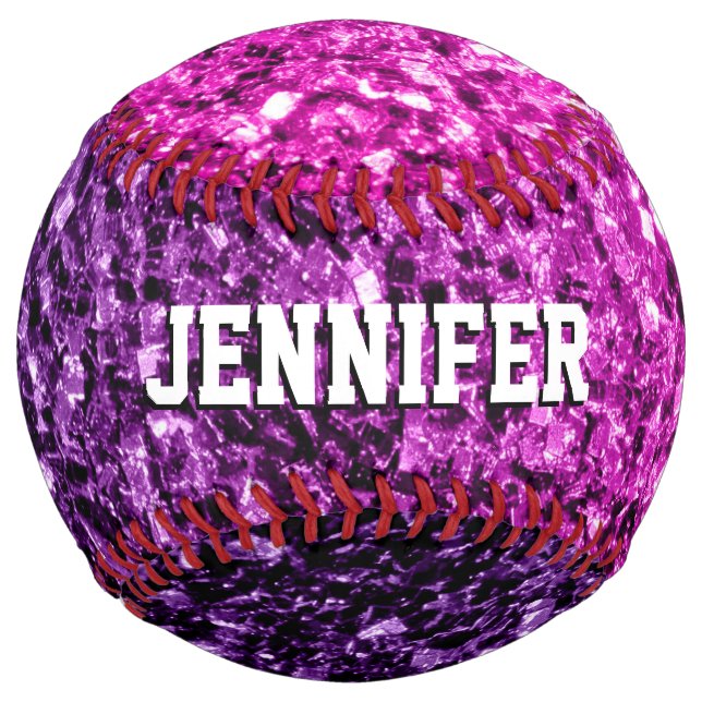 Purple pink ombre glitter sparkles Your name Team Softball (Back)