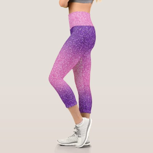 Purple_Pink Ombre Glitters Capri Leggings