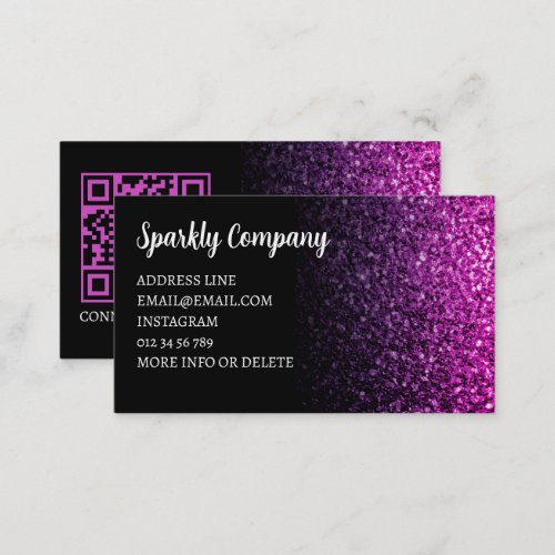 Purple pink ombre sparkle black elegant QR code Business Card