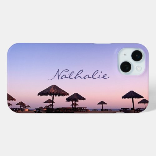 Purple Pink Ombre Sunset California Beach Name iPhone 15 Plus Case