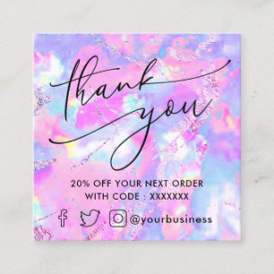 purple pink opal thank you square business card