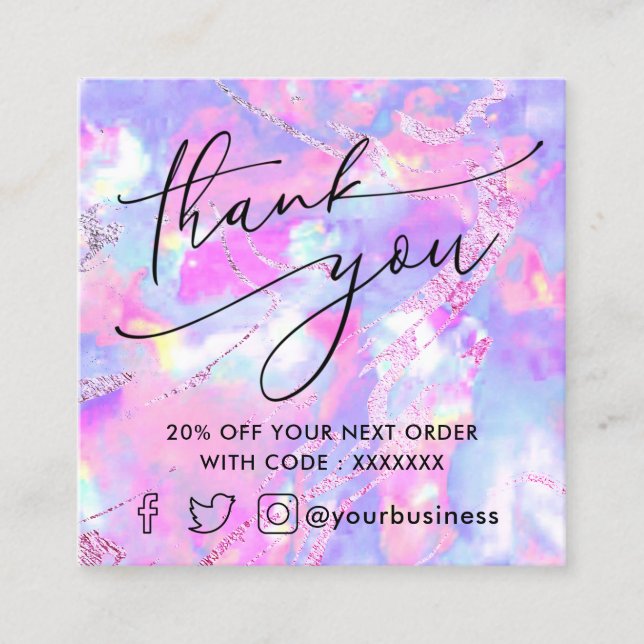 purple pink opal thank you  square business card (Front)