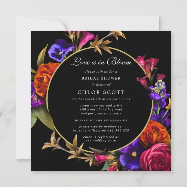Purple Pink Orange Floral Love Bloom Bridal Shower Invitation (Front)