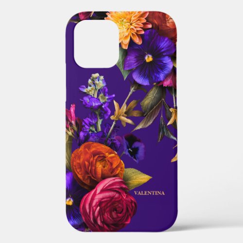 Purple Pink Orange Floral Personalized iPhone 12 Case