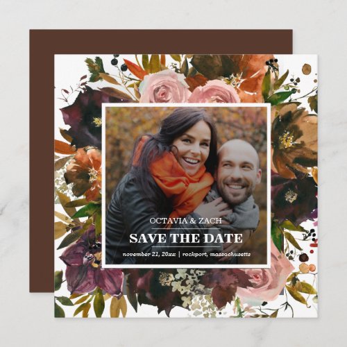 Purple Pink Orange Floral Photo Fall Save The Date