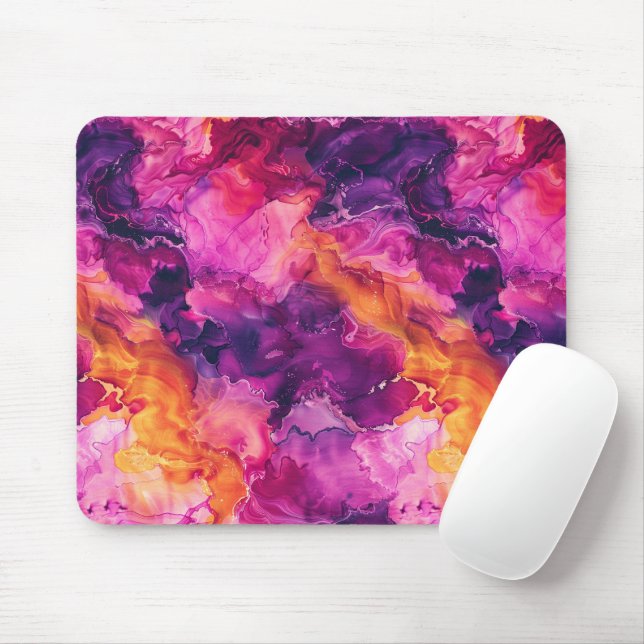 Purple Pink Orange Fluid Marble Mouse Pad (With Mouse)