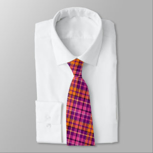 Purple Pink Orange Plaid Tartan Design Neck Tie