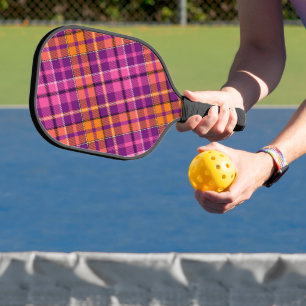 Purple Pink Orange Plaid Tartan Design Pickleball Paddle