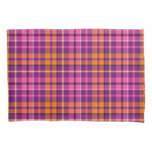 Purple Pink Orange Plaid Tartan Design Pillow Case