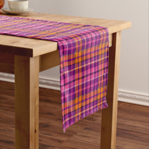 Purple Pink Orange Plaid Tartan Design Short Table Runner