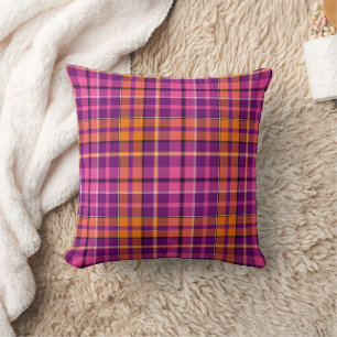 Purple Pink Orange Plaid Tartan Design  Throw Pillow