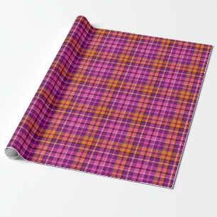 Purple Pink Orange Plaid Tartan Design Wrapping Paper
