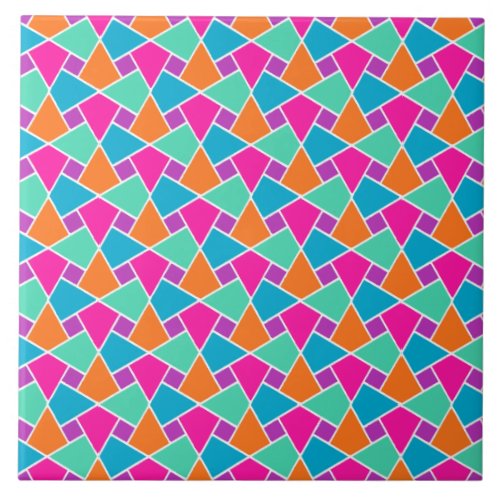 Purple Pink Orange Turquoise Green Islamic Pattern Ceramic Tile