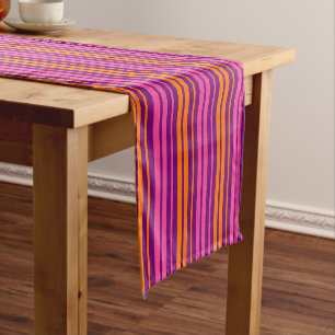 Purple Pink Orange Vertical Stripes Design Short Table Runner