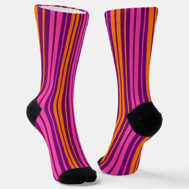 Purple Pink Orange Vertical Stripes Design   Socks (Angled)