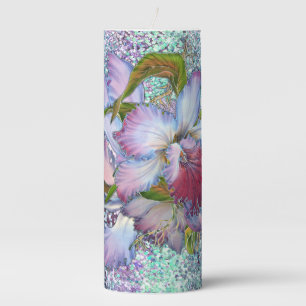 Purple Pink Orchid Floral Watercolor Pillar Candle