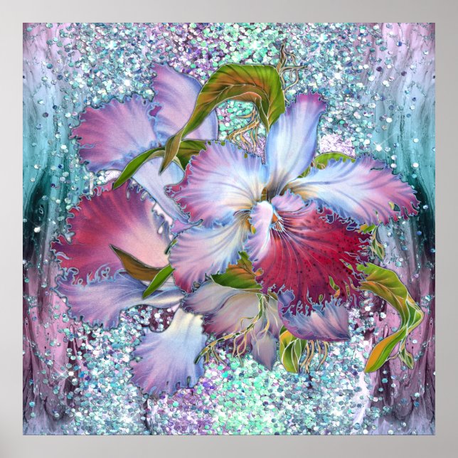 Purple Pink Orchid Floral Watercolor  Poster (Front)