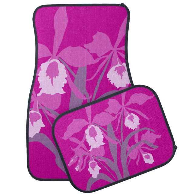 Purple pink orchid graphic art car mats (Set)