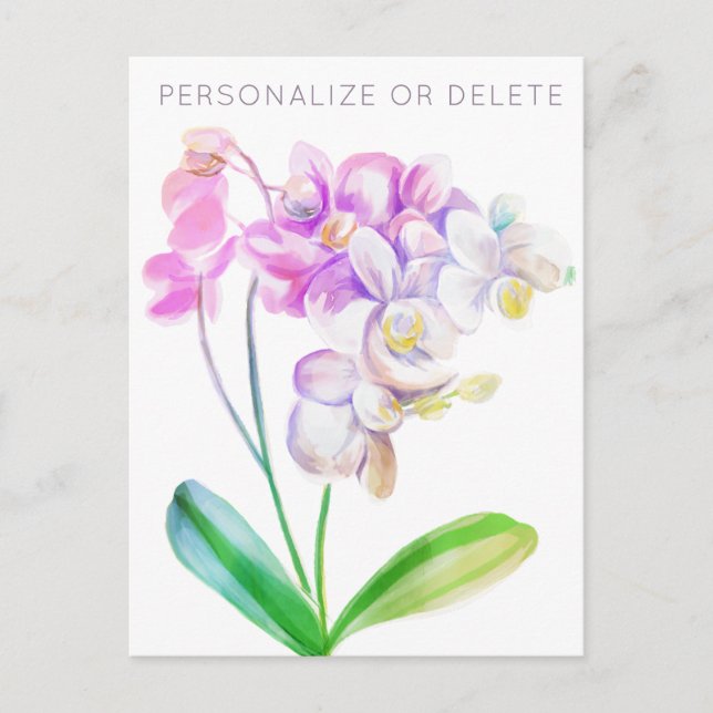 Purple Pink Orchid Watercolor Floral Personalized Postcard (Front)
