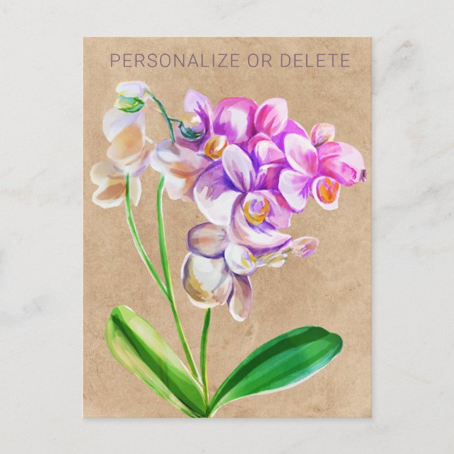 Purple Pink Orchid Watercolor Floral Personalized Postcard (Front)
