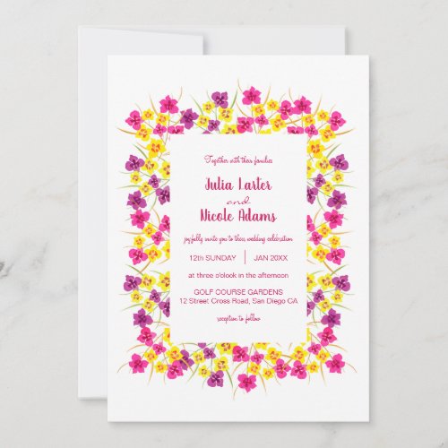 Purple Pink Orchids Flowers Blush Wedding Invitation