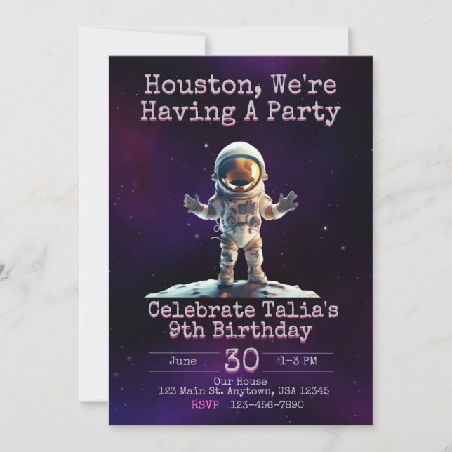 Purple Pink Outer Space Birthday Invitation (Front)