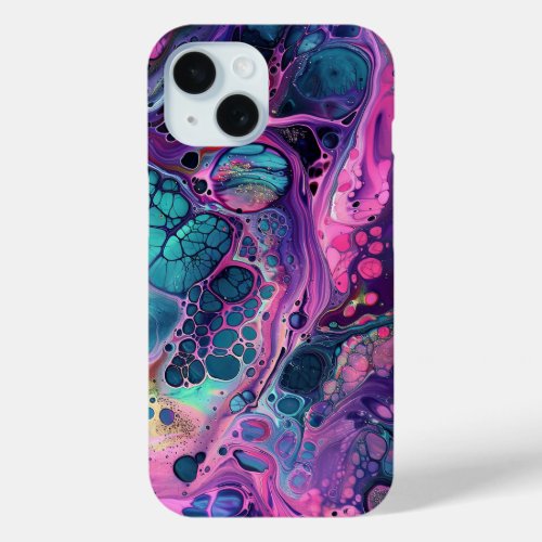 Purple Pink Paint Pour Abstract Liquid Aesthetic iPhone 15 Case