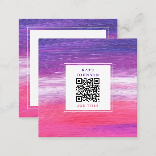 Purple Pink Painted Abstract QR Code Social Media Square Business Card