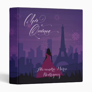 Purple Pink Paris Fireworks Quinceañera 3 Ring Binder