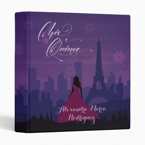 Purple Pink Paris Fireworks Quinceaera 3 Ring Binder