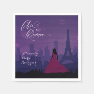 Purple Pink Paris Fireworks Quinceañera Napkins