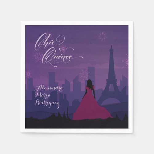 Purple Pink Paris Fireworks Quinceaera Napkins