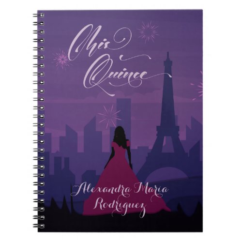 Purple Pink Paris Fireworks Quinceaera Notebook