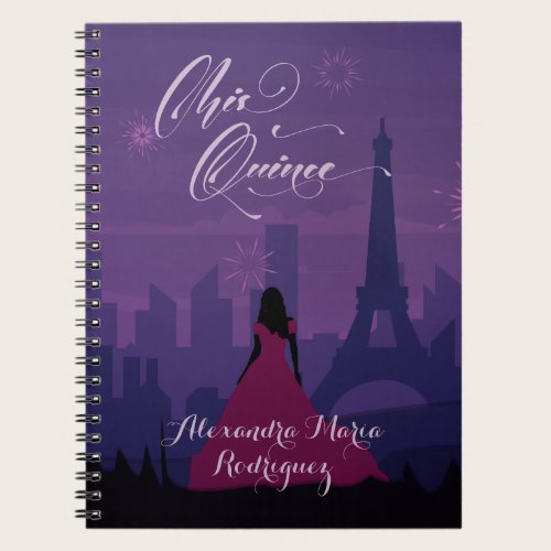 Purple Pink Paris Fireworks Quinceañera Notebook