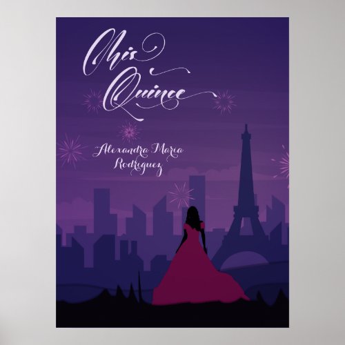 Purple Pink Paris Fireworks Quinceaera Poster