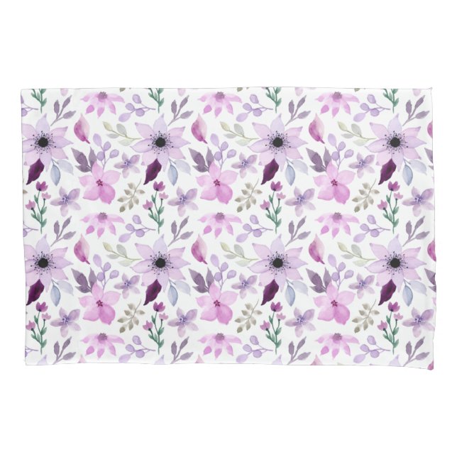 Purple Pink Pastel Floral Flowers Pillow Case (Front)