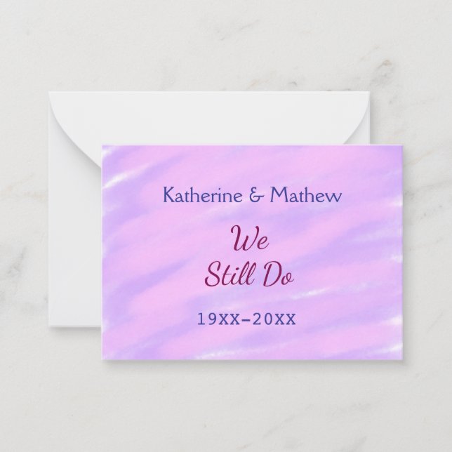 Purple pink pastel Vow renewal anniversary waterco Note Card (Front)