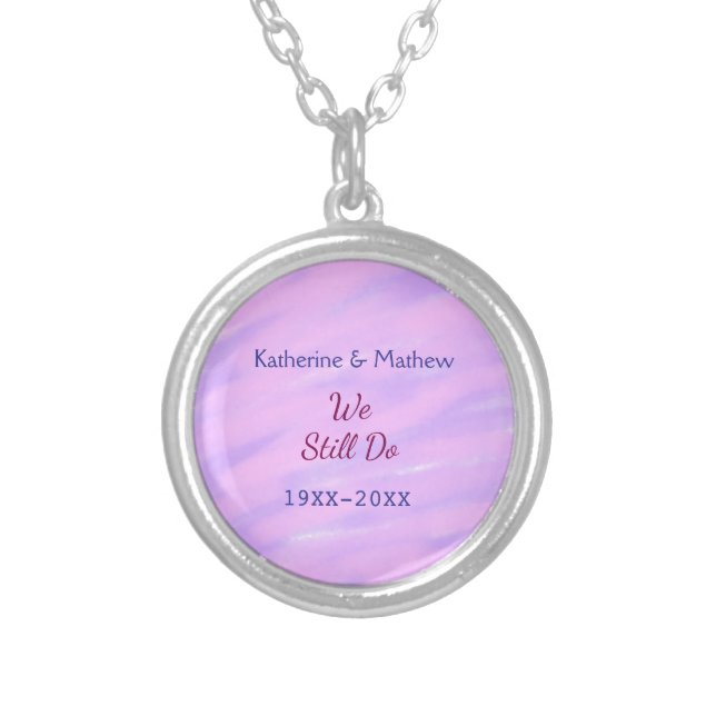 Purple pink pastel Vow renewal anniversary waterco Silver Plated Necklace (Front)