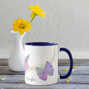 Purple Pink Pattern Butterfly Swirl Personalized Mug