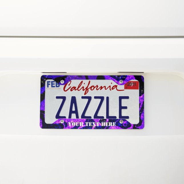 Purple Pink pattern  faux glitter with custom text License Plate Frame (On Car)