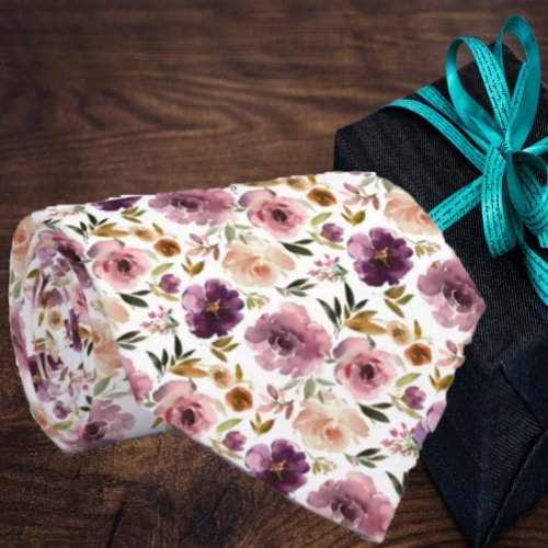 Purple Pink Pattern Flowers Floral Neck Tie