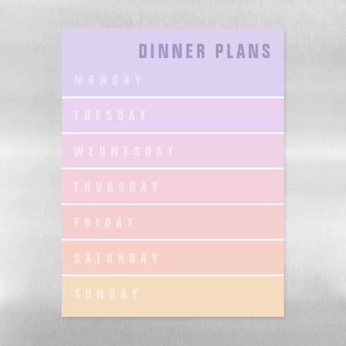 Purple Pink Peach Days of the Week Dinner Planner Magnetic Dry Erase Sheet