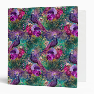 Purple Pink Peacock Floral 3 Ring Binder