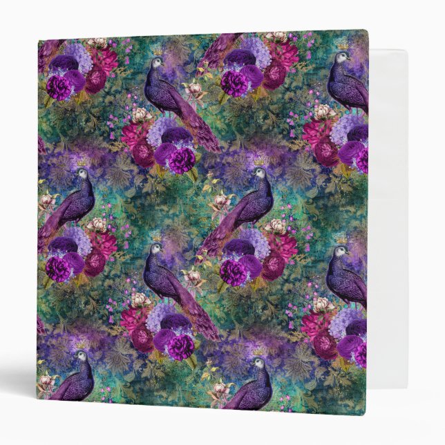 Purple Pink Peacock Floral 3 Ring Binder (Front/Inside)
