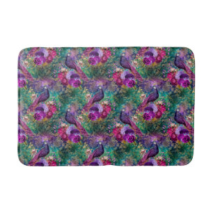 Purple Pink Peacock Floral Bath Mat