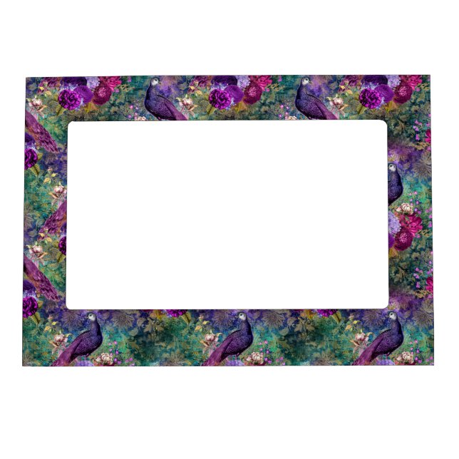 Purple Pink Peacock Floral Magnetic Frame (Front)