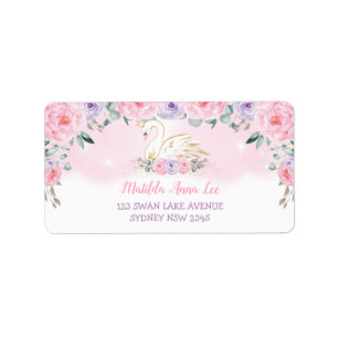 Purple Pink Peonies Swan Princess Return Address Label