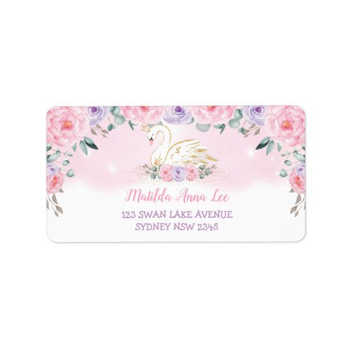 Purple Pink Peonies Swan Princess Return Address Label