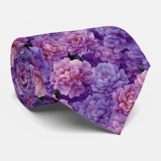 Purple Pink Peony Floral Pattern Neck Tie